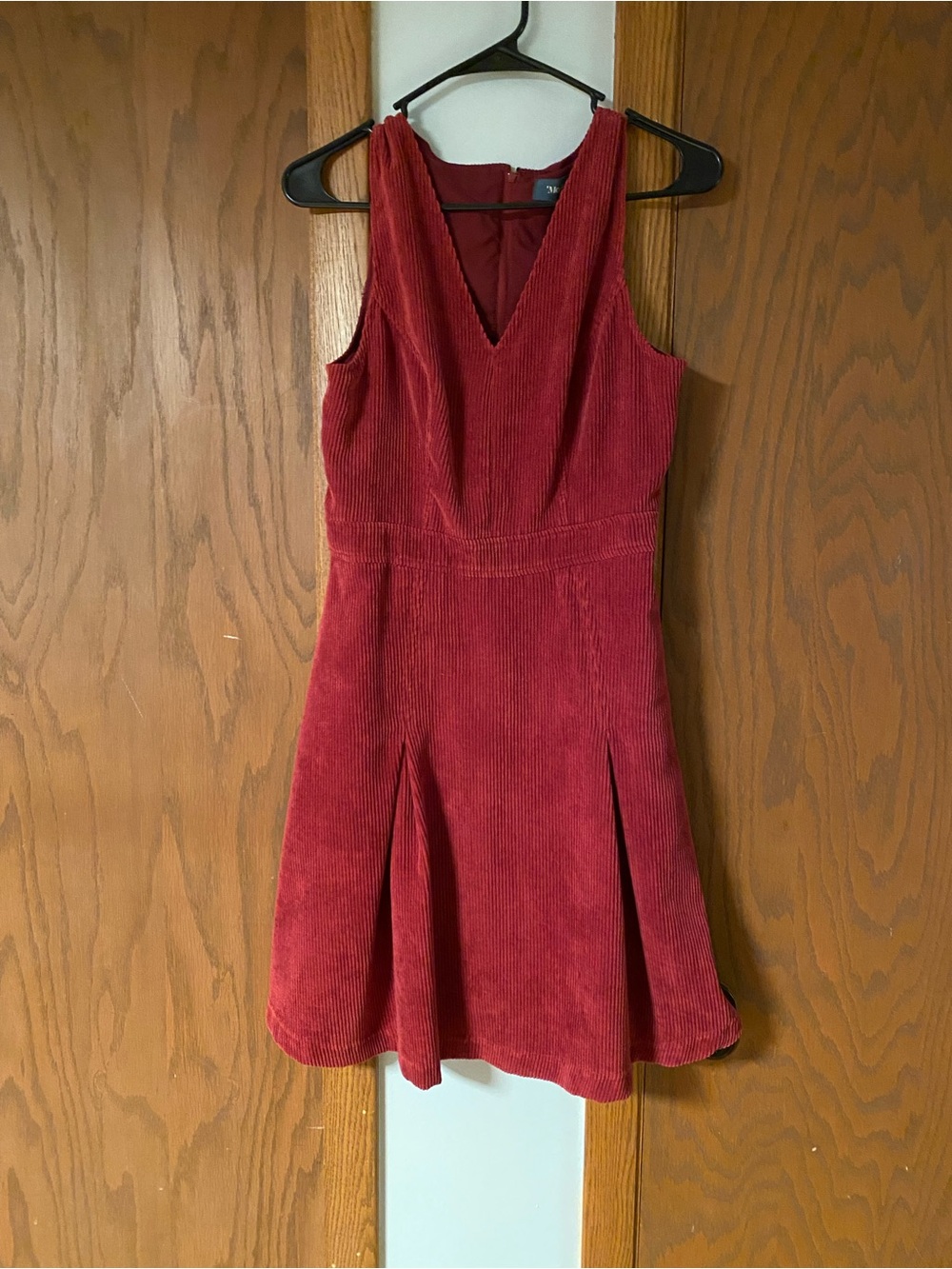 Modcloth Crimson Red Corduroy Sleeveless V-Neck Mini Dress